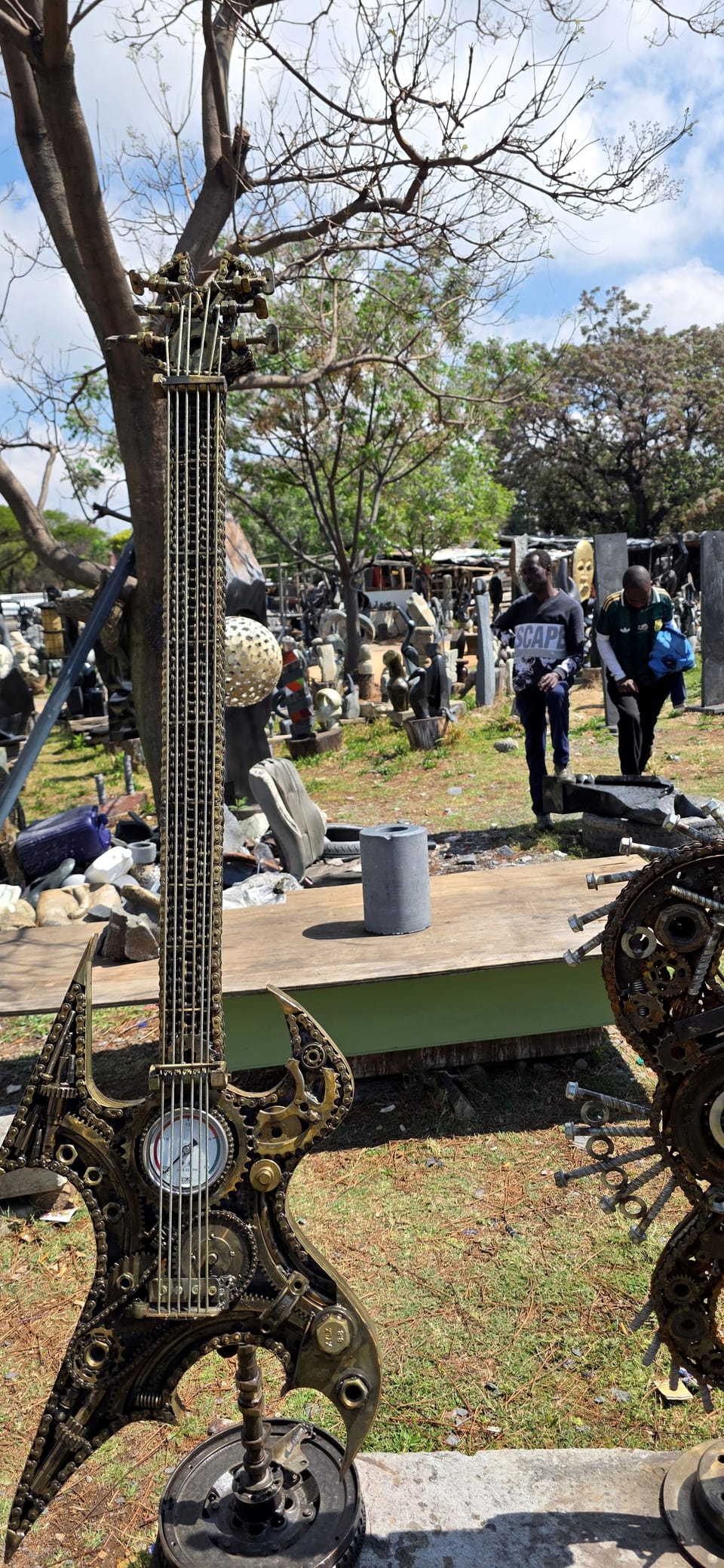 The welded metal guitar seen from a slightly different position